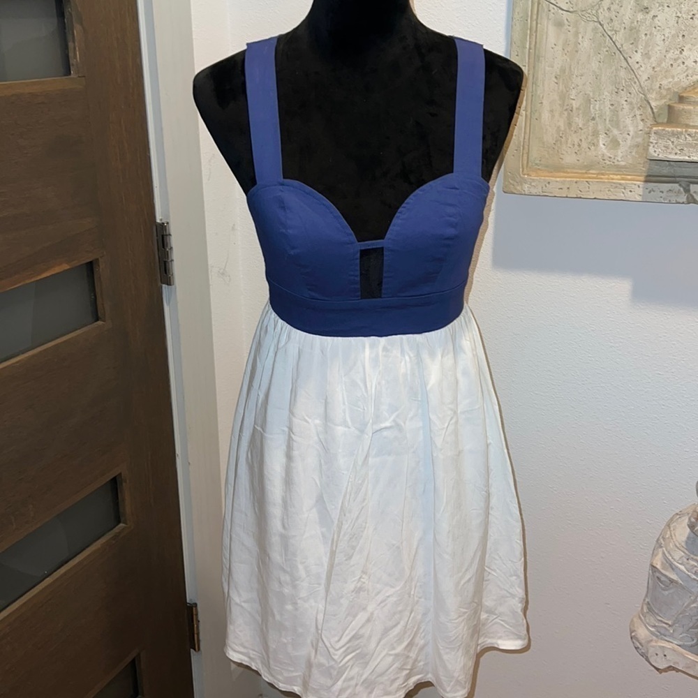 Ally backless block ivory and blue mini dress Sz S‎